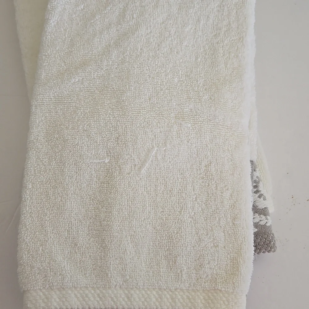 Two Elegant White and Gray Embroidered Bath Hand Towels